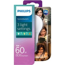 LED Lamp Philips SCENE SWITCH A60 E27/8W/230V 2200K-2700K