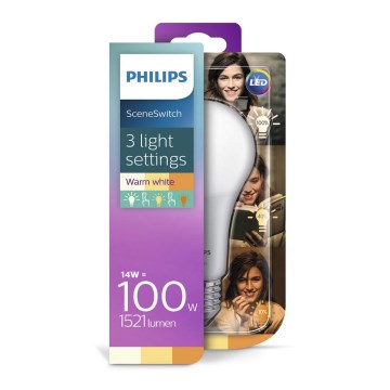 LED Lamp Philips SCENE SWITCH A67 E27/14W/230V 2200K-2700K