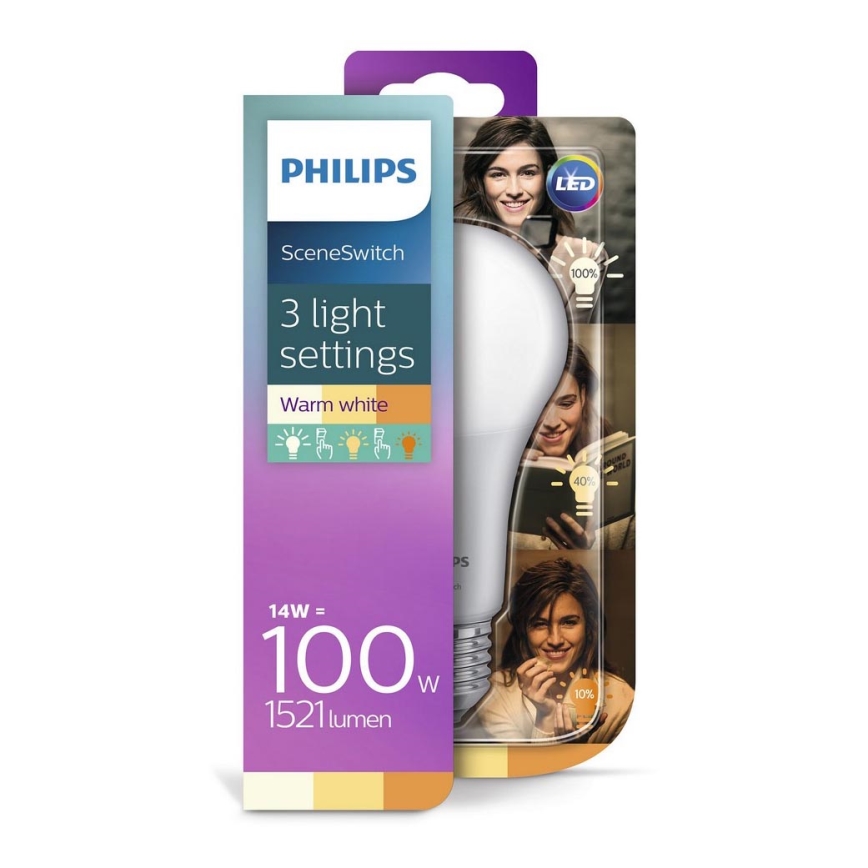 LED Lamp Philips SCENE SWITCH A67 E27/14W/230V 2200K-2700K