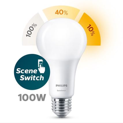 LED Lamp Philips SCENE SWITCH A67 E27/14W/230V 2200K-2700K