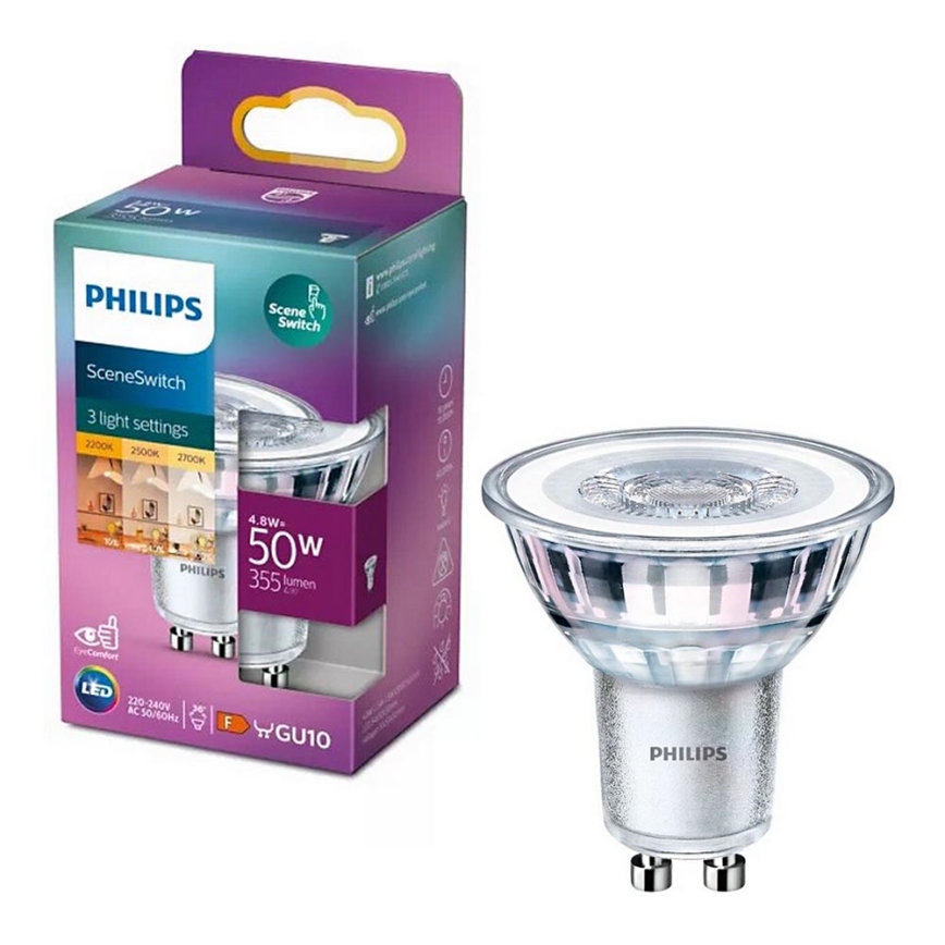 LED Lamp Philips SCENE SWITCH PAR16 GU10/4,8W/230V 2200/2500/2700K