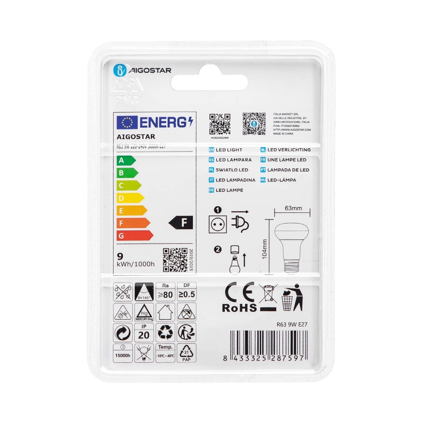 LED Lamp R63 E27/9W/230V 3000K - Aigostar