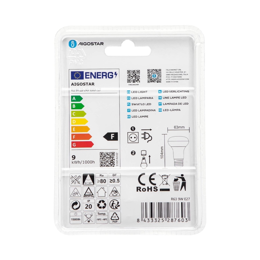 LED Lamp R63 E27/9W/230V 6500K - Aigostar