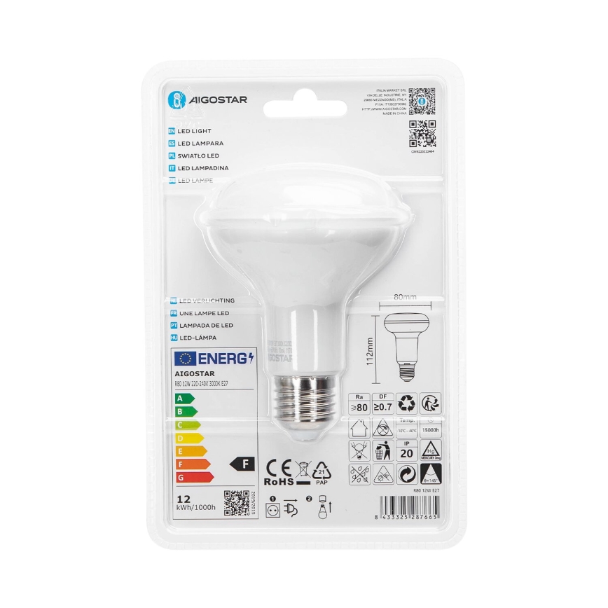 LED Lamp R80 E27/12W/230V 3000K - Aigostar