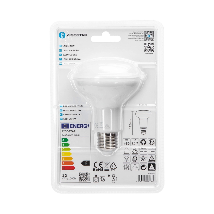 LED Lamp R80 E27/12W/230V 6500K - Aigostar