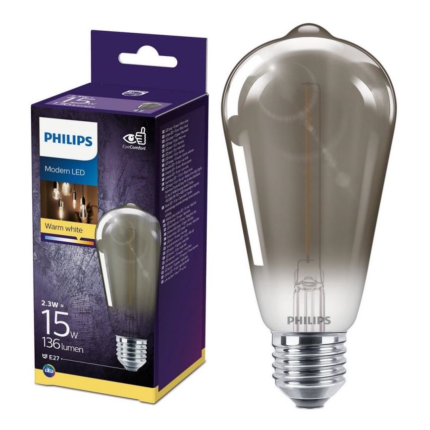 LED Lamp SMOKY VINTAGE Philips ST64 E27/2,3W/230V 2700K