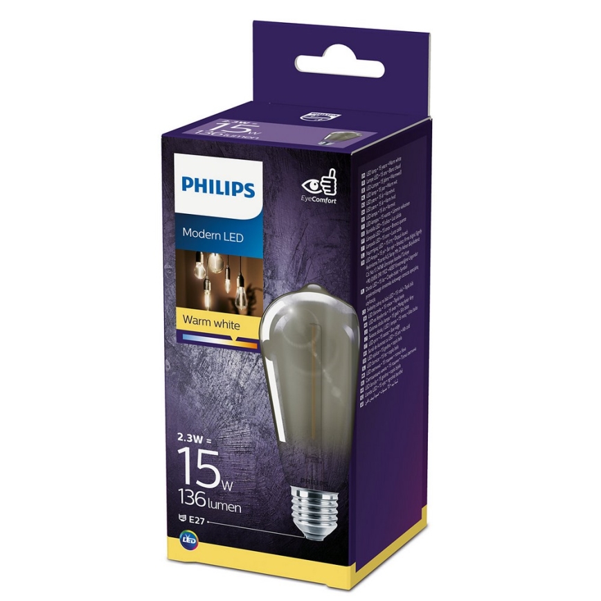 LED Lamp SMOKY VINTAGE Philips ST64 E27/2,3W/230V 2700K