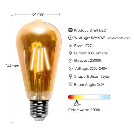 LED lamp ST64 E27/8W/230V 2200K - Aigostar