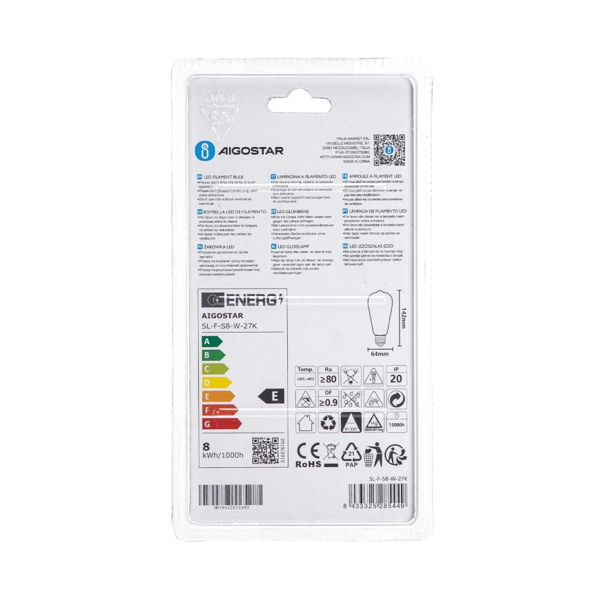 LED-lamp ST64 E27/8W/230V 2700K - Aigostar