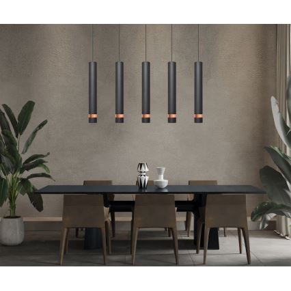 LED-kroonluchter aan kabel TUBA 5xGU10/6,5W/230V zwart/koper