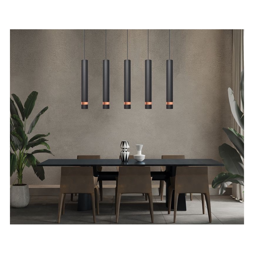 LED-kroonluchter aan kabel TUBA 5xGU10/6,5W/230V zwart/koper