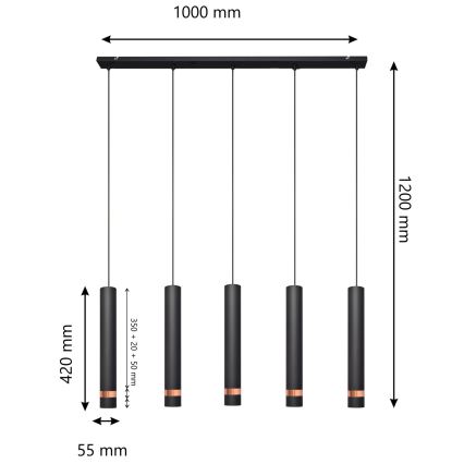 LED-kroonluchter aan kabel TUBA 5xGU10/6,5W/230V zwart/koper