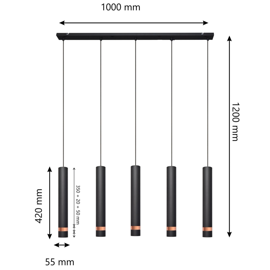 LED-kroonluchter aan kabel TUBA 5xGU10/6,5W/230V zwart/koper
