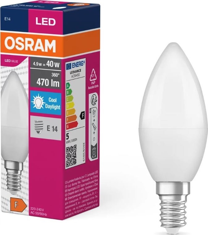 LED Lamp VALUE B40 E14/4,9W/230V 6500K - Osram