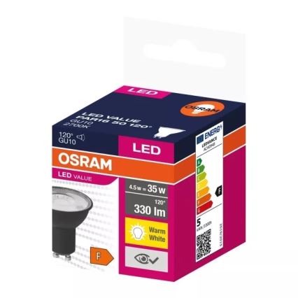 LED Lamp VALUE PAR16 GU10/4,5W/230V 2700K 120° zwart - Ledvance