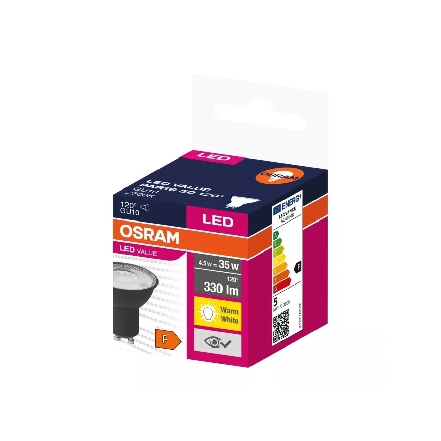 LED Lamp VALUE PAR16 GU10/4,5W/230V 2700K 120° zwart - Ledvance