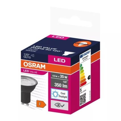 LED Lamp VALUE PAR16 GU10/4,5W/230V 6500K 120° zwart - Ledvance