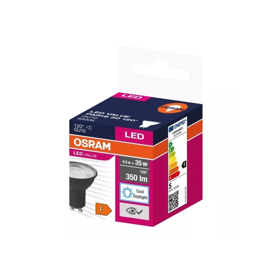 LED Lamp VALUE PAR16 GU10/4,5W/230V 6500K 120° zwart - Ledvance