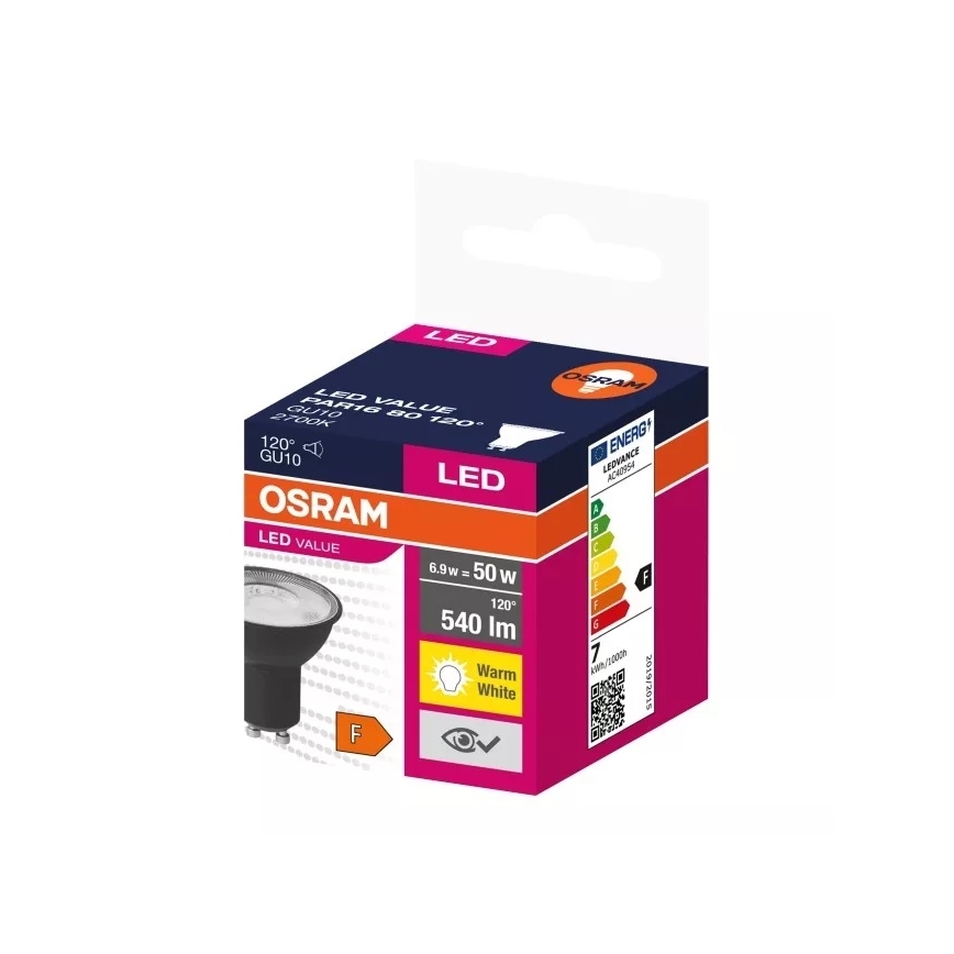 LED Lamp VALUE PAR16 GU10/6,9W/230V 2700K 120° zwart - Ledvance