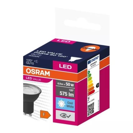 LED Lamp VALUE PAR16 GU10/6,9W/230V 4000K 120° zwart - Ledvance