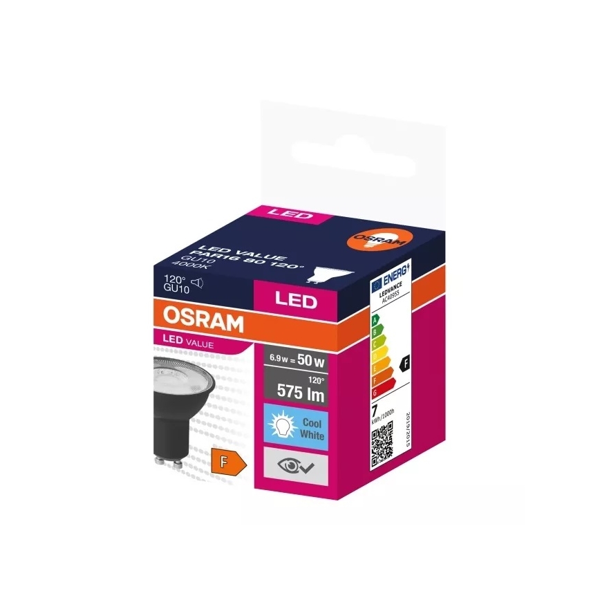 LED Lamp VALUE PAR16 GU10/6,9W/230V 4000K 120° zwart - Ledvance