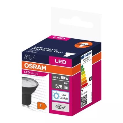 LED Lamp VALUE PAR16 GU10/6,9W/230V 6500K 120° zwart - Ledvance