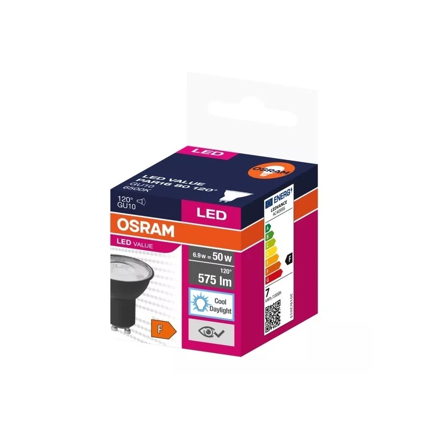 LED Lamp VALUE PAR16 GU10/6,9W/230V 6500K 120° zwart - Osram