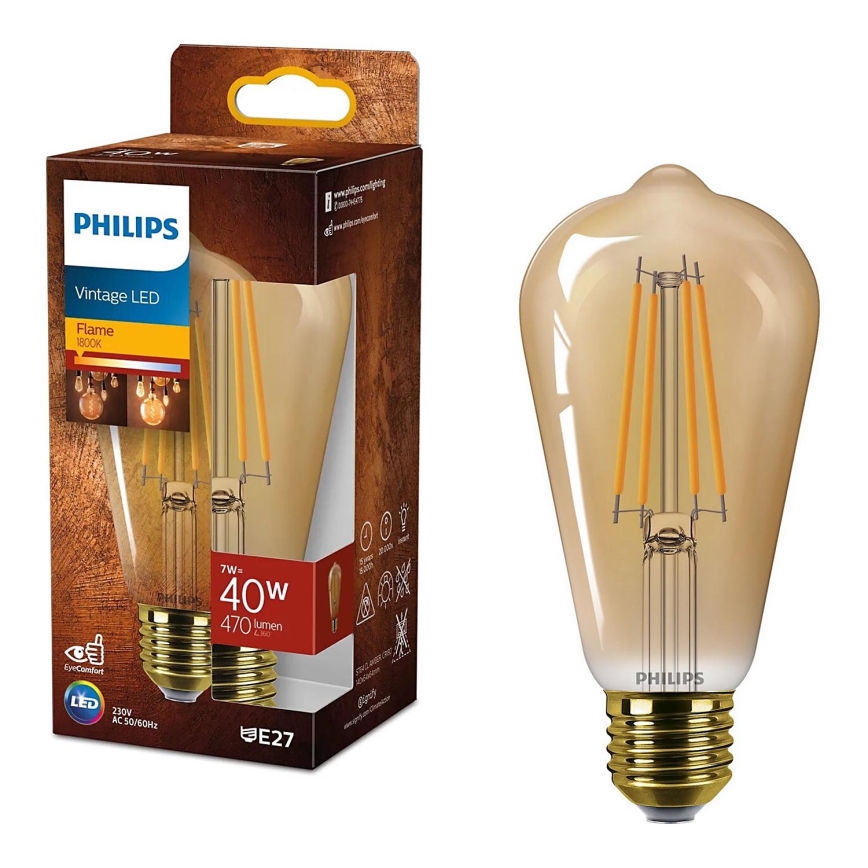 LED Lamp VINTAGE Philips ST64 E27/7W/230V 1800K