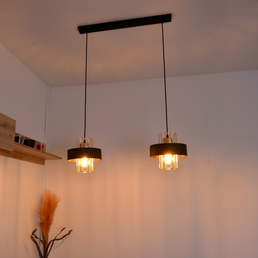 LED LED Hanglamp aan een koord VOLTA 2xE27/15W/230V zwart/goud