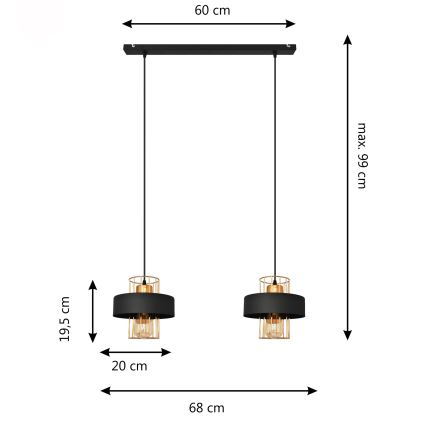 LED LED Hanglamp aan een koord VOLTA 2xE27/15W/230V zwart/goud