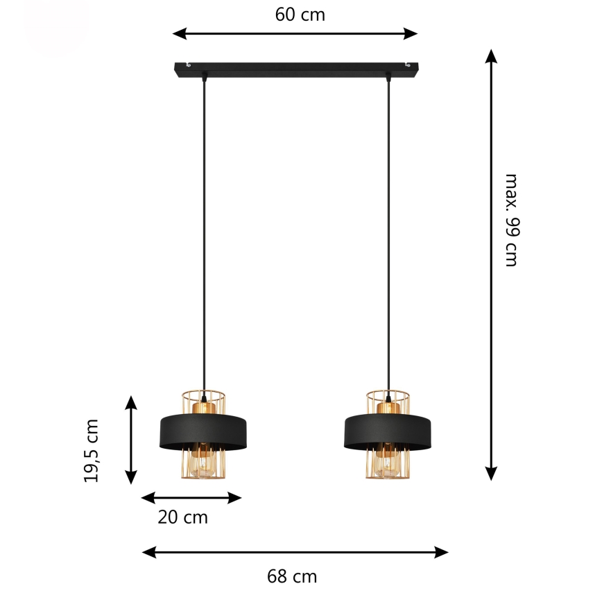 LED LED Hanglamp aan een koord VOLTA 2xE27/15W/230V zwart/goud