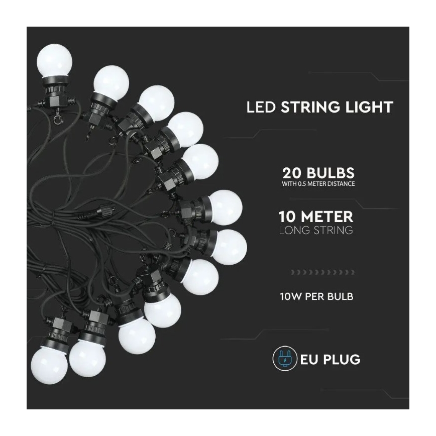 LED Lichtketting voor Buiten STRING 10m 20xLED/0,5W/230V IP44 6000K