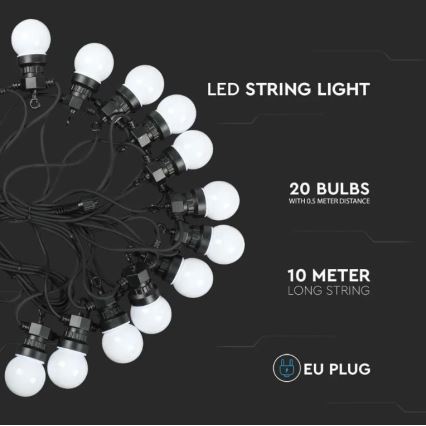 LED Lichtketting voor Buiten STRING 10m 20xLED/0,5W/24/230V 3000K IP44