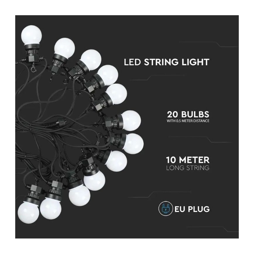 LED Lichtketting voor Buiten STRING 10m 20xLED/0,5W/24/230V 3000K IP44