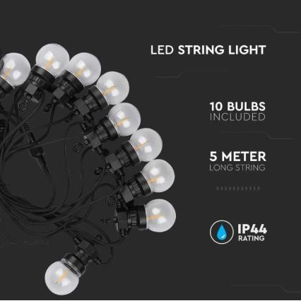 LED Lichtketting voor Buiten STRING 5m 10xLED/0,4W/24/230V 3000K IP44