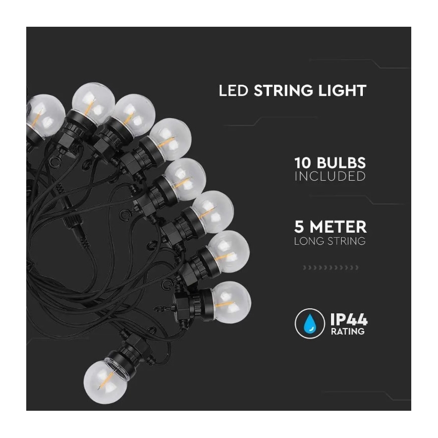 LED Lichtketting voor Buiten STRING 5m 10xLED/0,4W/24/230V 3000K IP44