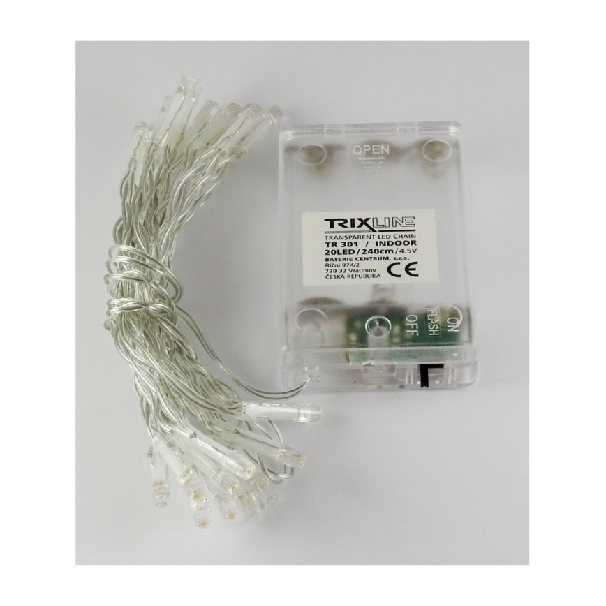 LED lichtsnoer 20xLED/2 functies 2,4m warm wit