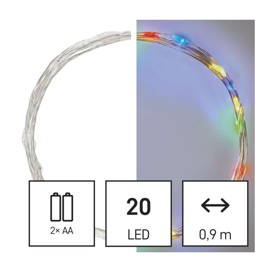 LED  lichtsnoer 20xLED/2xAA 2,4m meerkleurig