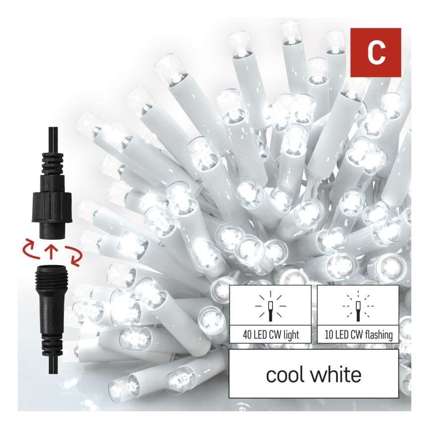 LED-lichtsnoer voor buiten 50xLED/3x0,4m IP44 koud wit
