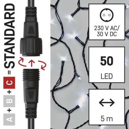 LED-lichtsnoer voor buiten 50xLED/5m IP44 koel wit