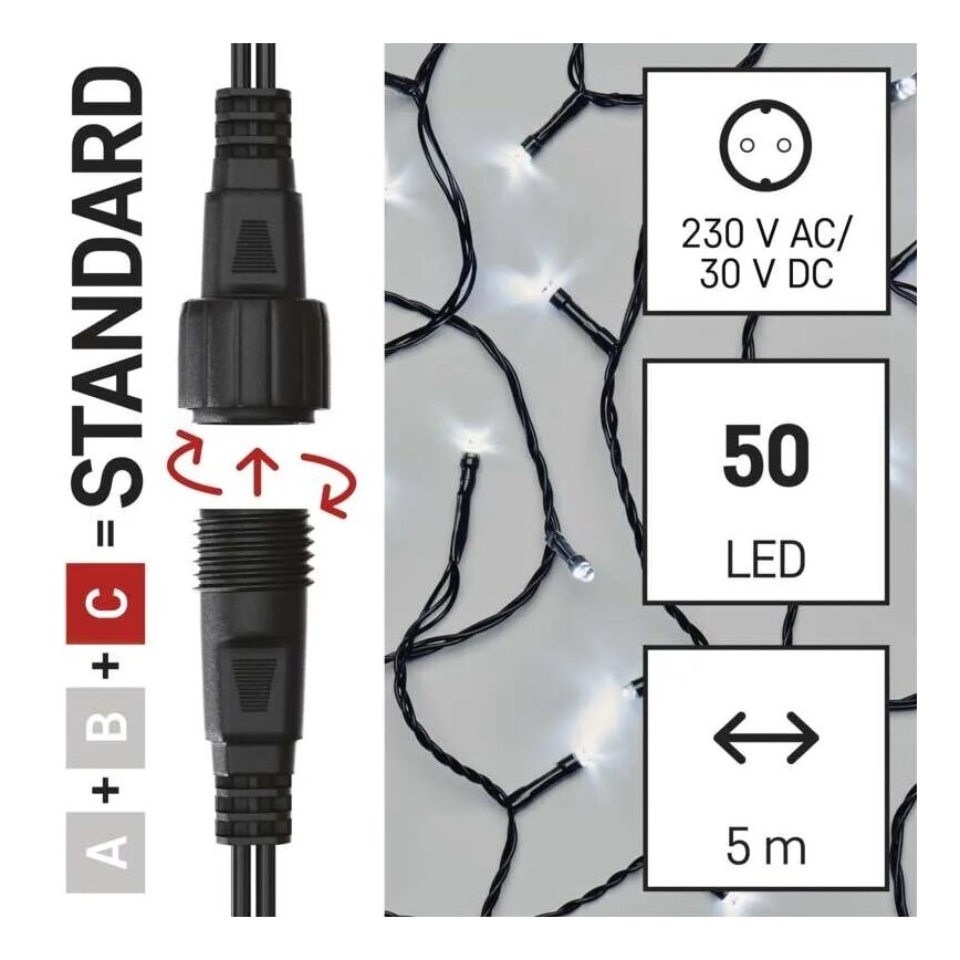 LED-lichtsnoer voor buiten 50xLED/5m IP44 koel wit