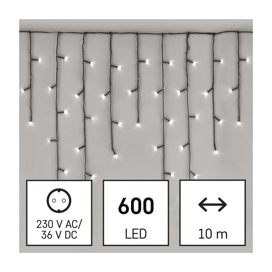 LED-lichtsnoer voor buiten, 600 LED / 8 standen, 15 m, IP44, koud wit