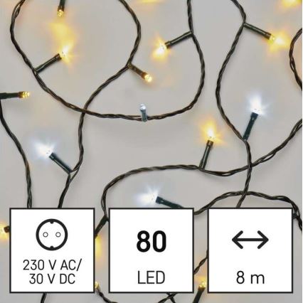 LED-lichtsnoer voor buiten, 80×LED, 2 functies, 13 m, IP44, warm/koel wit
