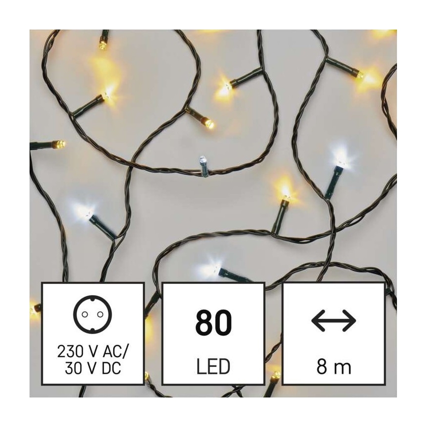 LED-lichtsnoer voor buiten, 80×LED, 2 functies, 13 m, IP44, warm/koel wit