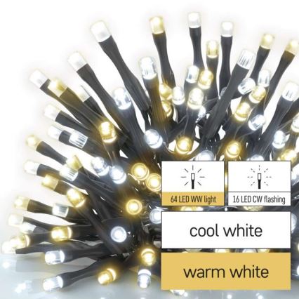 LED-lichtsnoer voor buiten, 80×LED, 2 functies, 13 m, IP44, warm/koel wit