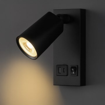 LED-muurspot met USB-oplader LED/5W/230V zwart