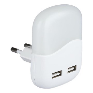 LED Nachtlampje met schemersensor voor stopcontact 2xUSB LED/0,45W/230V 4000K