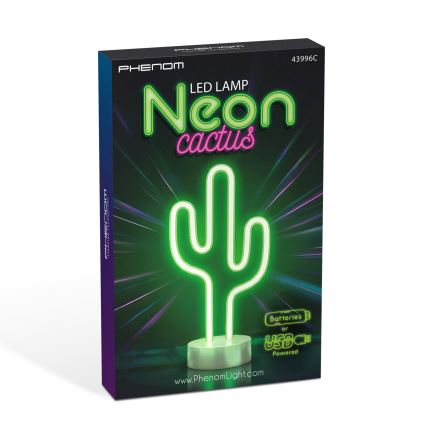 LED neon tafeldecoratie – cactus (LED, 2W, 3xAA/USB)