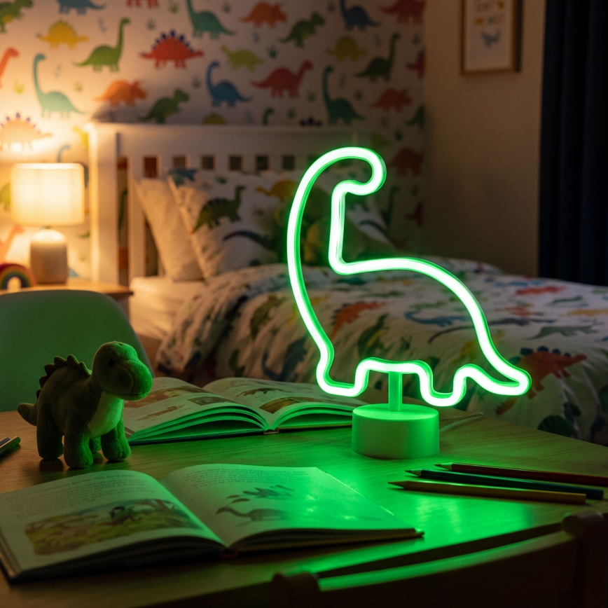 LED-neon tafeldecoratie LED/2W/3xAA USB dinosaurus