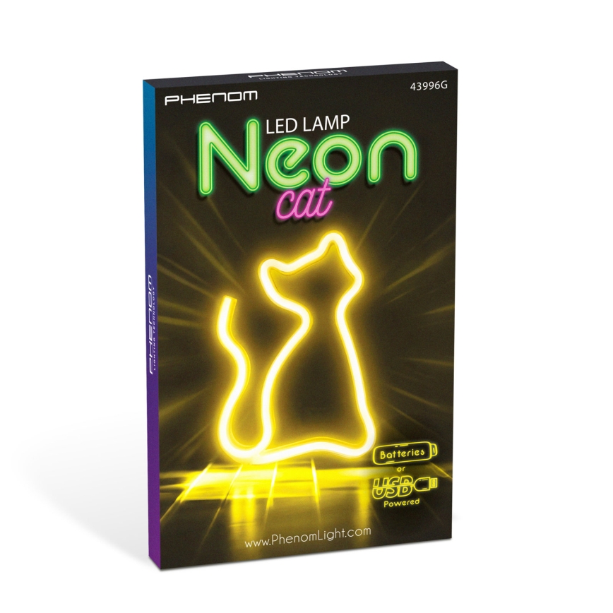 LED neon tafeldecoratie LED/2W/3xAA USB kat